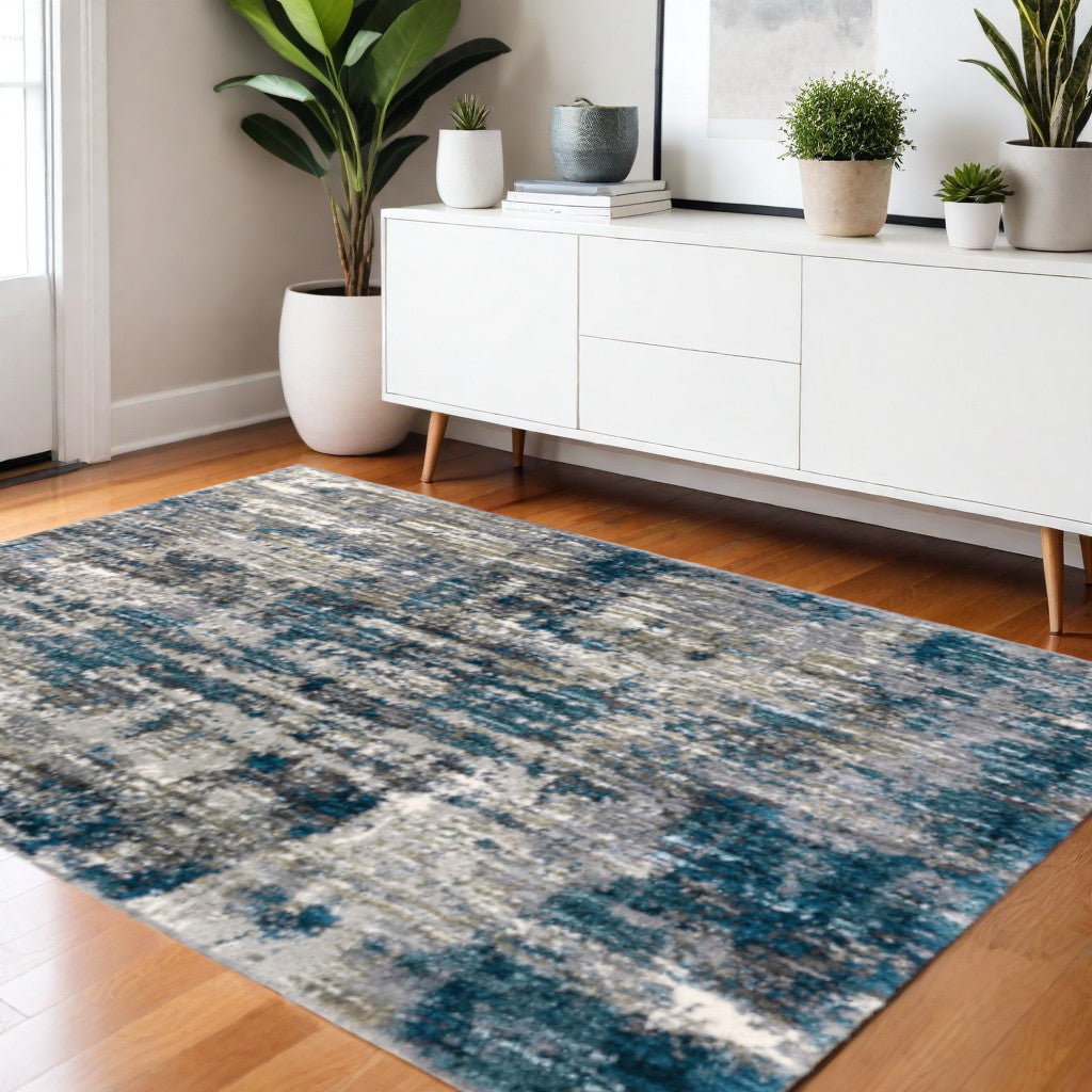 2' X 8' Grey And Blue Grey Skies Runner Rug-Area Rugs-DECOROLALA