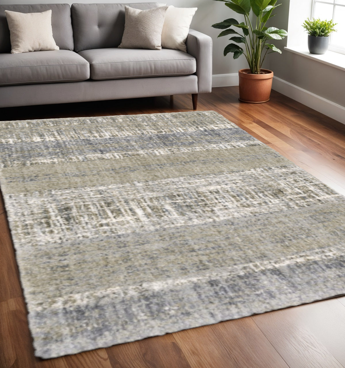 2' X 8' Grey And Ivory Abstract Lines Runner Rug-Area Rugs-DECOROLALA