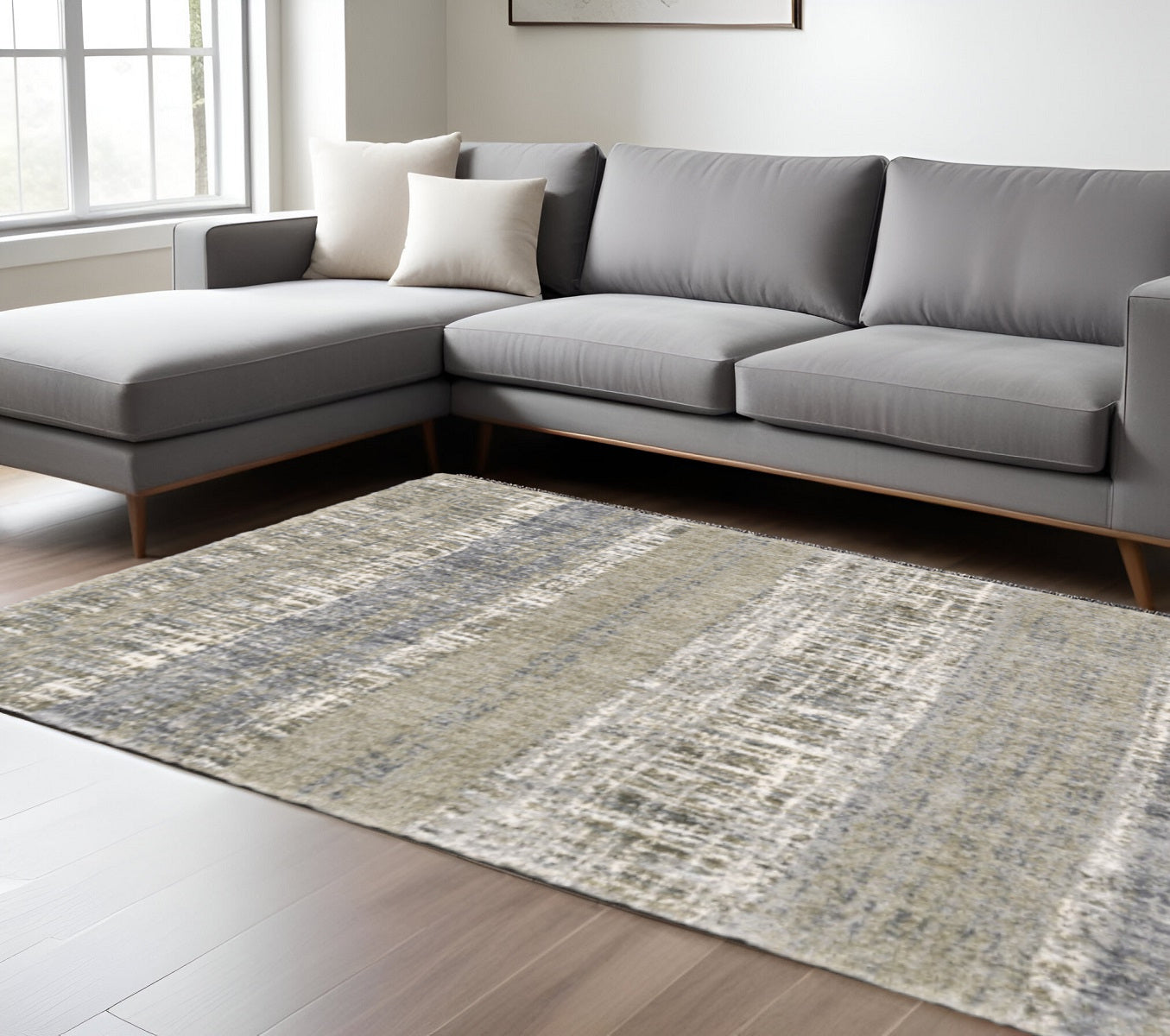 2' X 8' Grey And Ivory Abstract Lines Runner Rug-Area Rugs-DECOROLALA