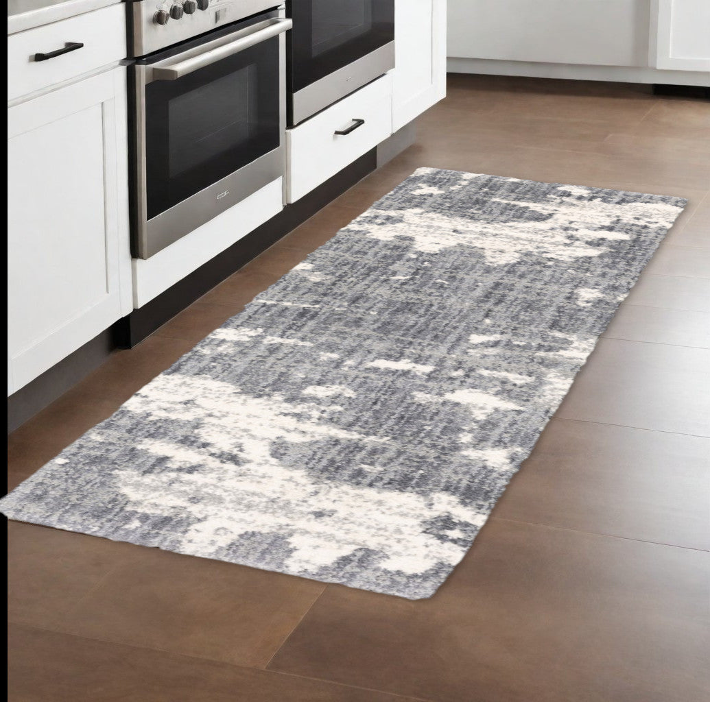 2' X 8' Grey And Ivory Grey Matter Runner Rug-Area Rugs-DECOROLALA
