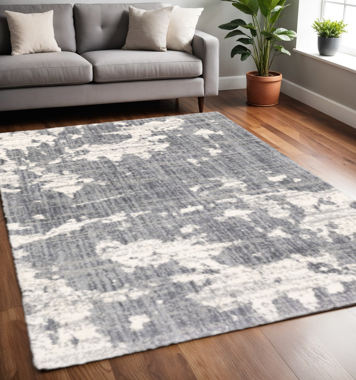 2' X 8' Grey And Ivory Grey Matter Runner Rug-Area Rugs-DECOROLALA