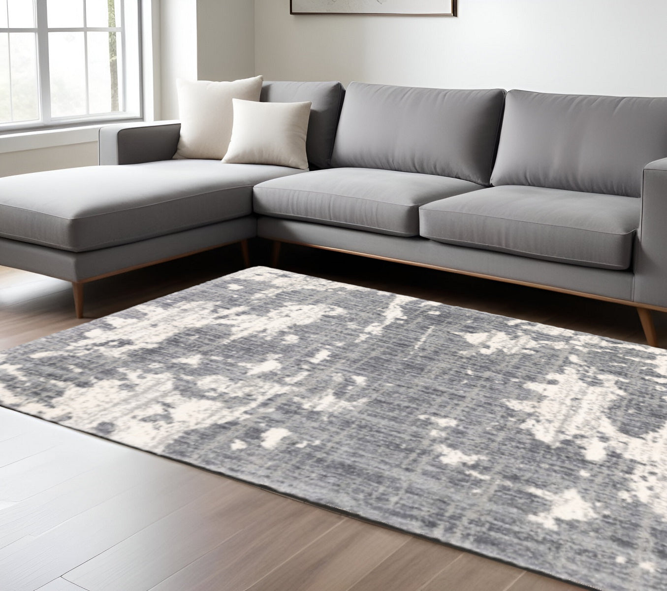2' X 8' Grey And Ivory Grey Matter Runner Rug-Area Rugs-DECOROLALA