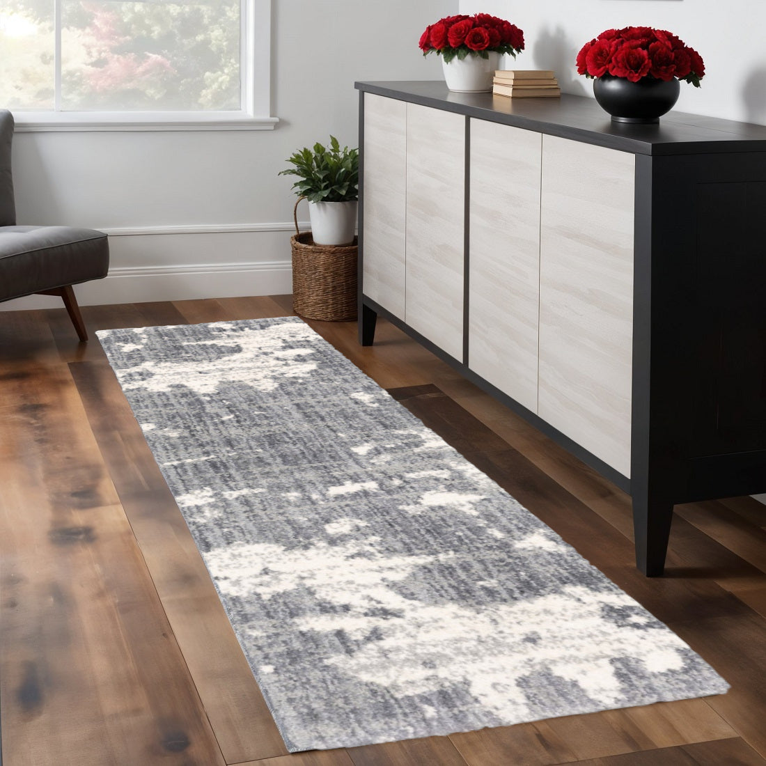 2' X 8' Grey And Ivory Grey Matter Runner Rug-Area Rugs-DECOROLALA