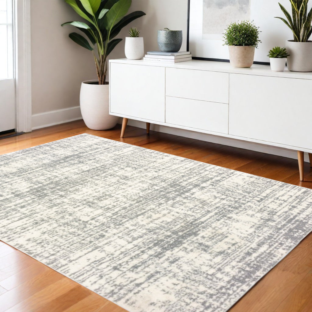 2' X 8' Ivory And Gray Abstract Strokes Runner Rug-Area Rugs-DECOROLALA