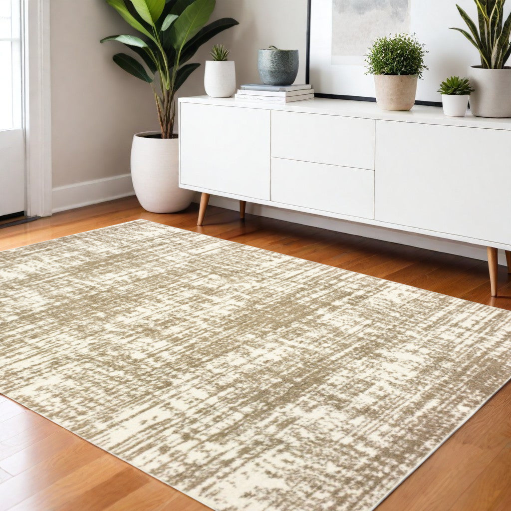 2' X 8' Ivory And Gray Abstract Strokes Runner Rug-Area Rugs-DECOROLALA