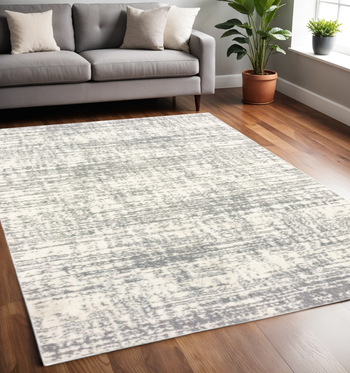 2' X 8' Ivory And Gray Abstract Strokes Runner Rug-Area Rugs-DECOROLALA