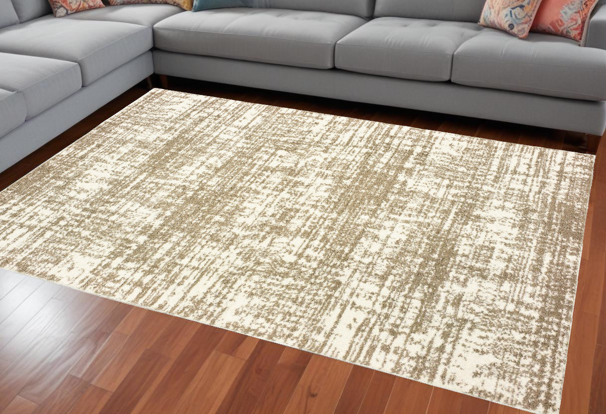 2' X 8' Ivory And Gray Abstract Strokes Runner Rug-Area Rugs-DECOROLALA