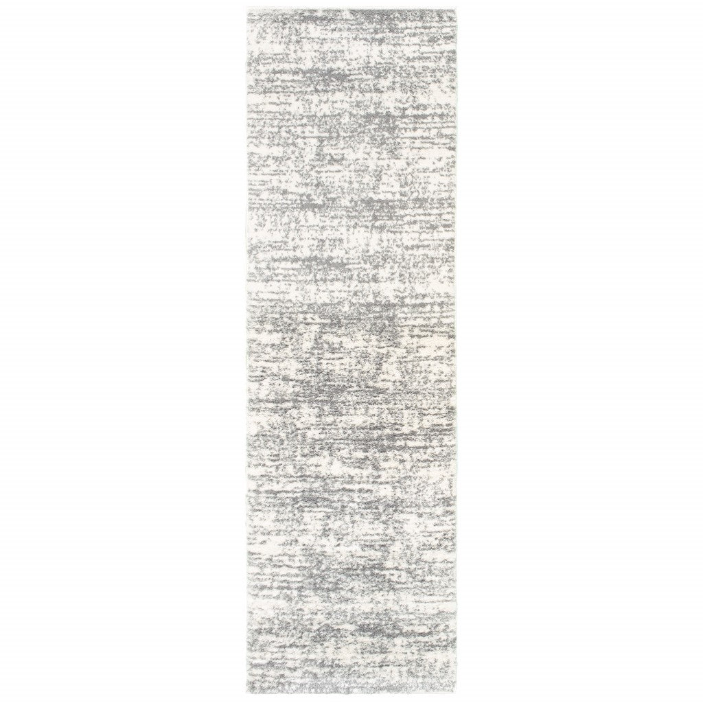2' X 8' Ivory And Gray Abstract Strokes Runner Rug-Area Rugs-DECOROLALA