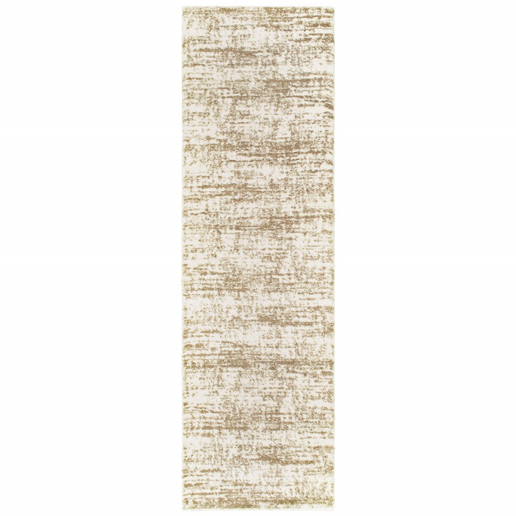 2' X 8' Ivory And Gray Abstract Strokes Runner Rug-Area Rugs-DECOROLALA