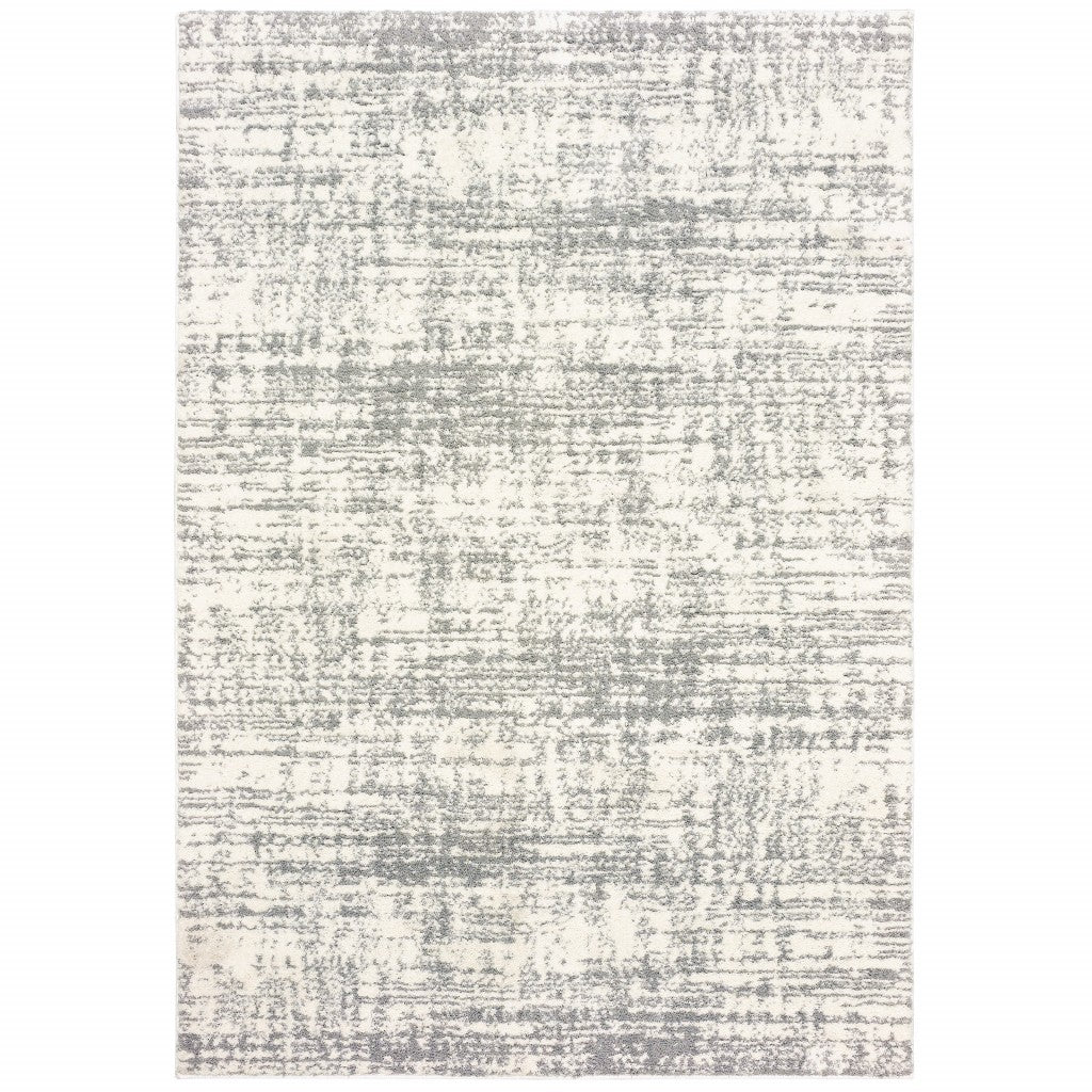 2' X 8' Ivory And Gray Abstract Strokes Runner Rug-Area Rugs-DECOROLALA