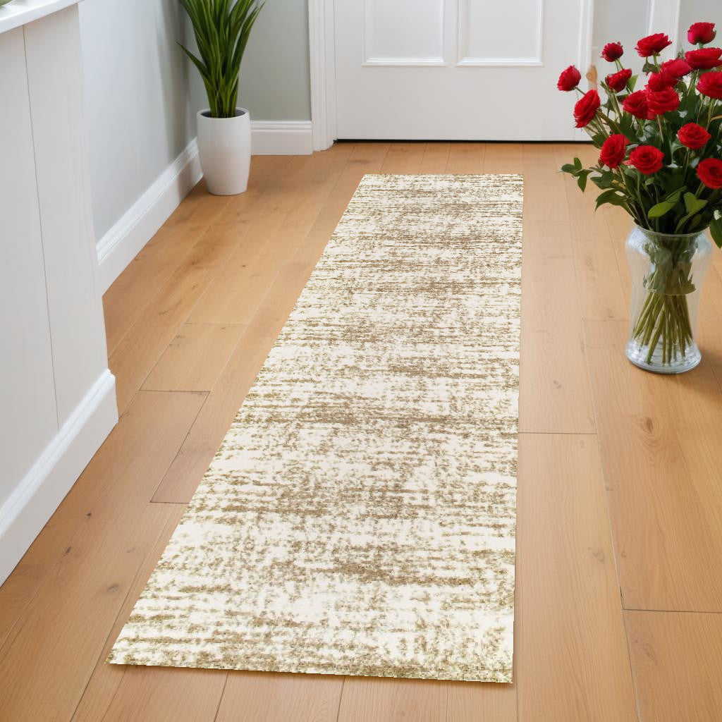 2' X 8' Ivory And Gray Abstract Strokes Runner Rug-Area Rugs-DECOROLALA