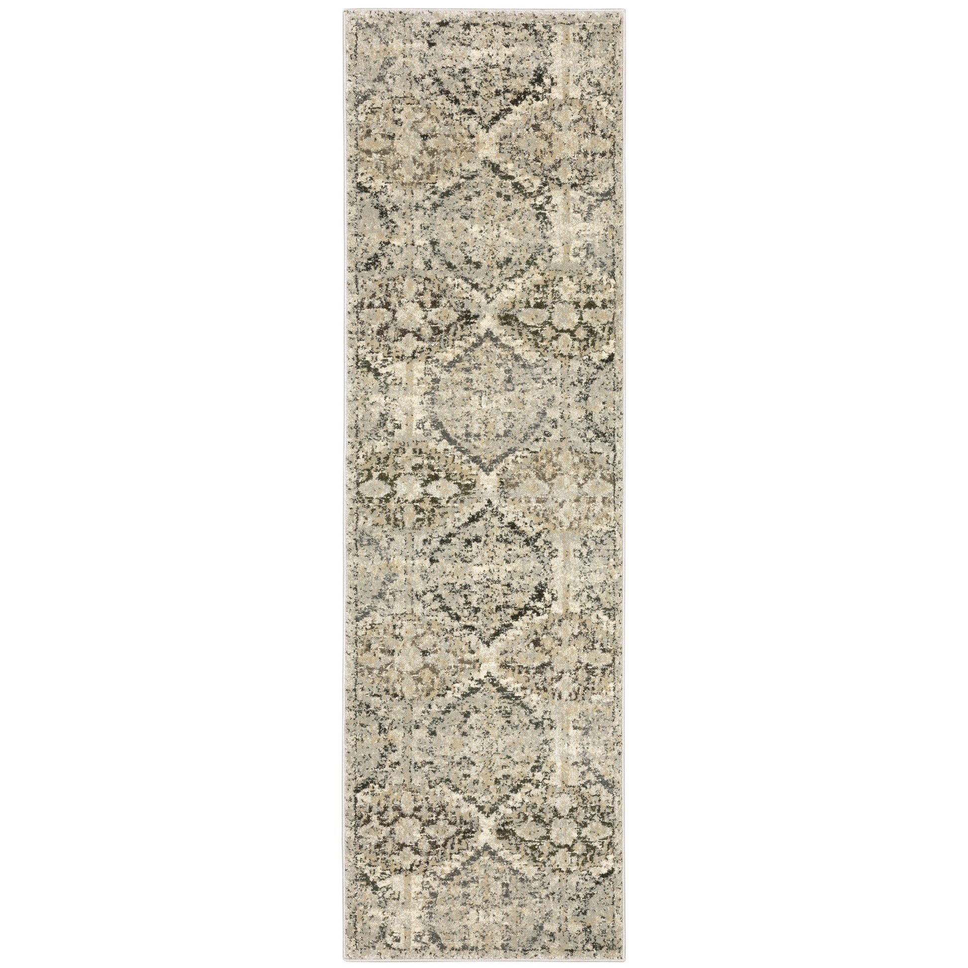 2' X 8' Ivory And Gray Floral Trellis Indoor Runner Rug-Area Rugs-DECOROLALA