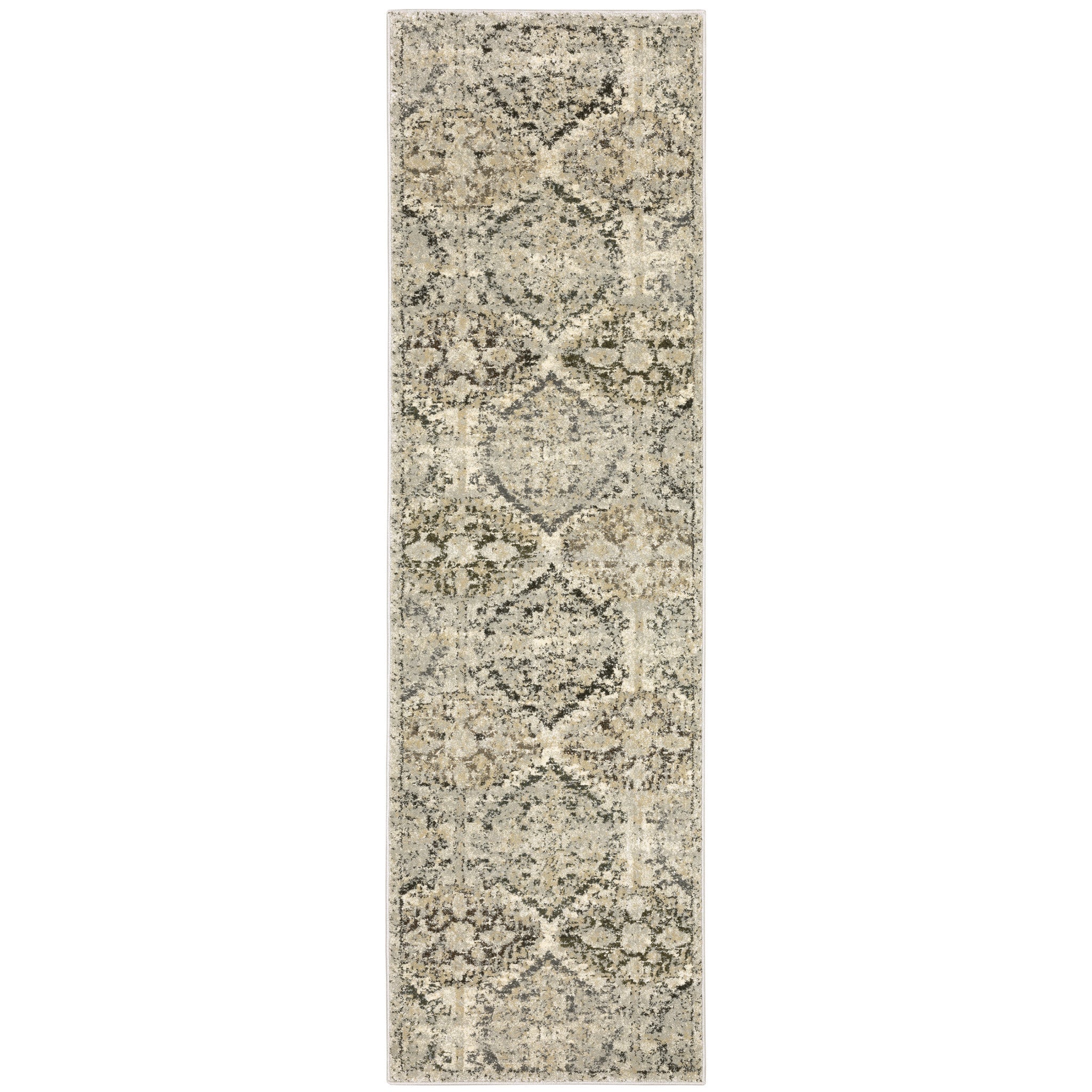 2' X 8' Ivory And Gray Floral Trellis Indoor Runner Rug-Area Rugs-DECOROLALA