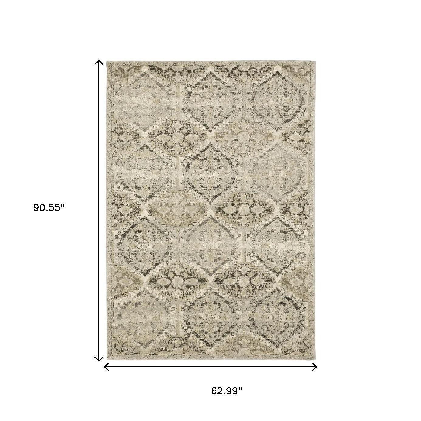 2' X 8' Ivory And Gray Floral Trellis Indoor Runner Rug-Area Rugs-DECOROLALA
