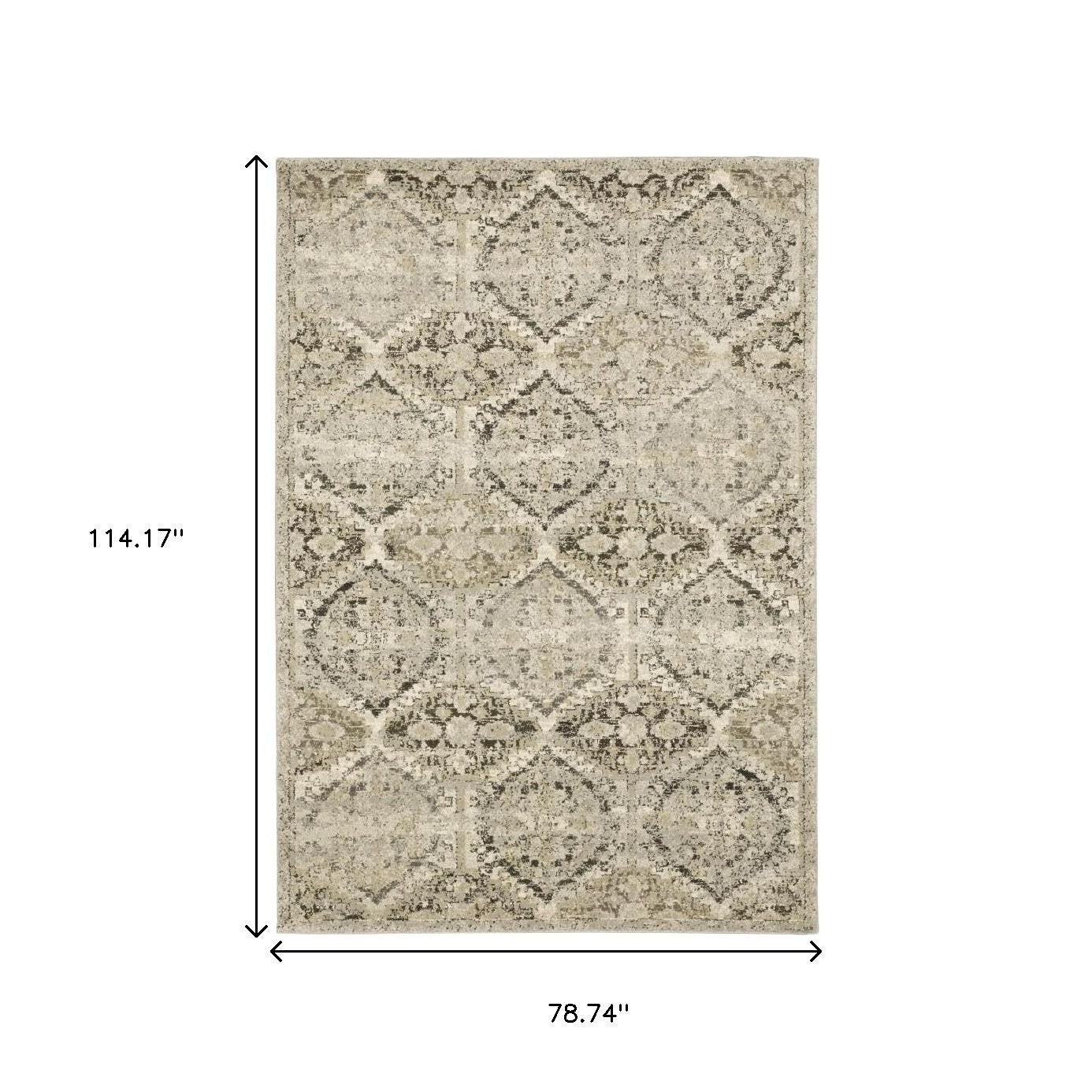 2' X 8' Ivory And Gray Floral Trellis Indoor Runner Rug-Area Rugs-DECOROLALA