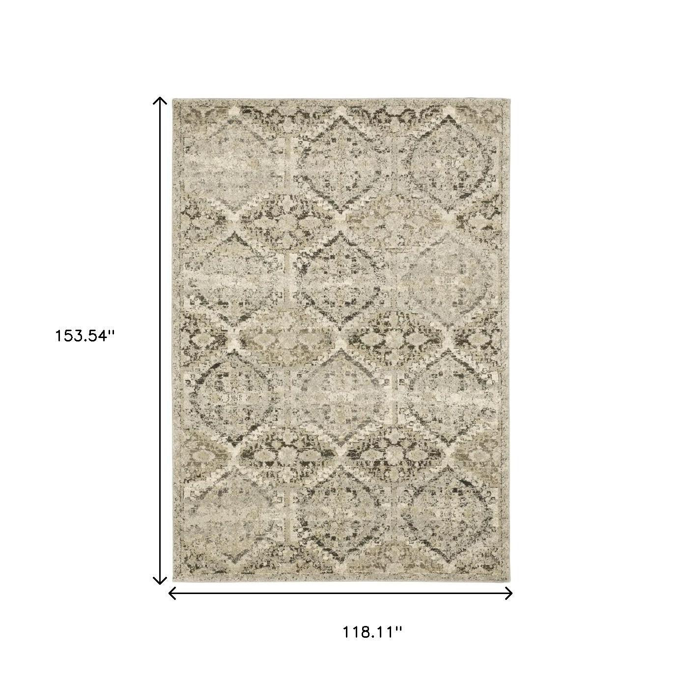 2' X 8' Ivory And Gray Floral Trellis Indoor Runner Rug-Area Rugs-DECOROLALA