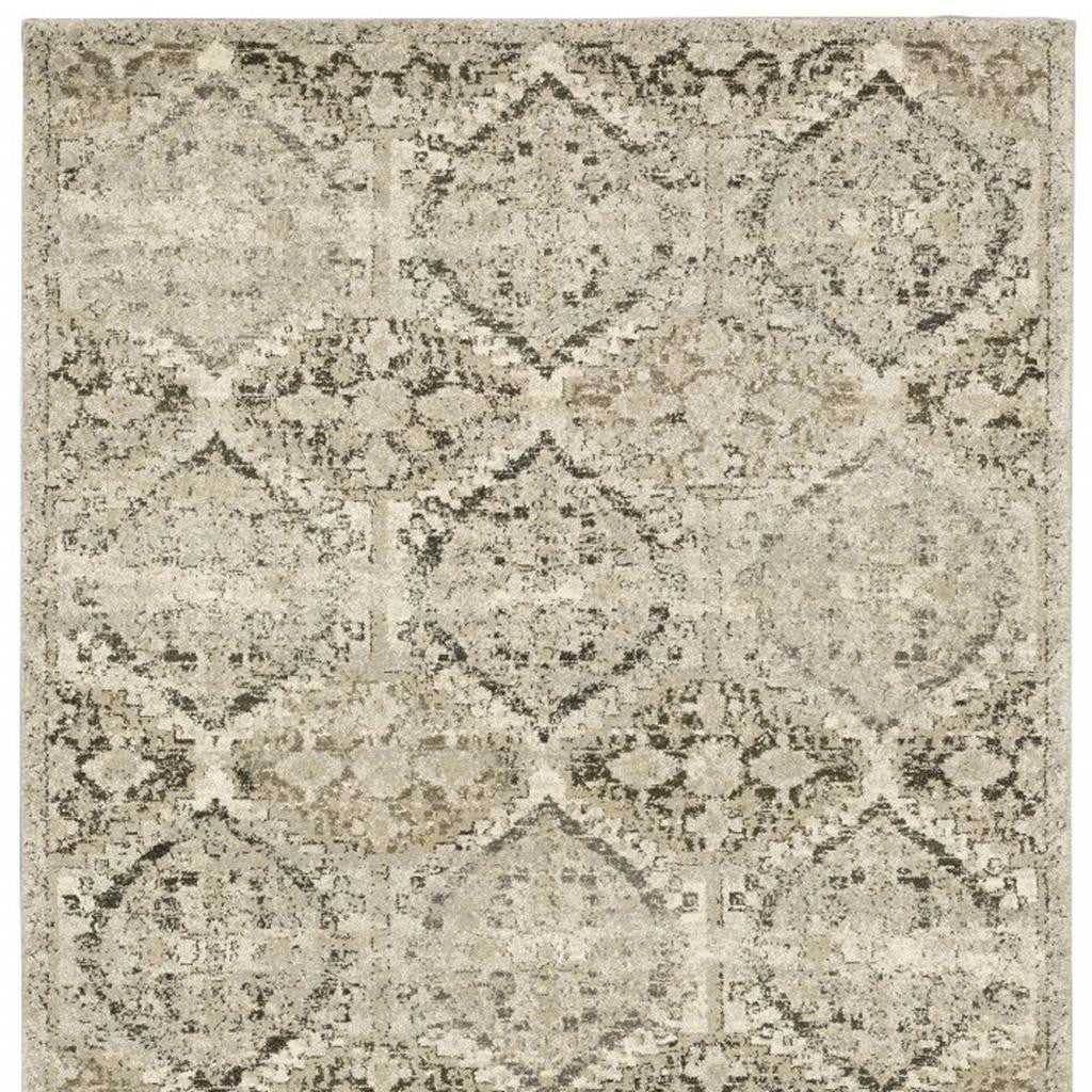 2' X 8' Ivory And Gray Floral Trellis Indoor Runner Rug-Area Rugs-DECOROLALA