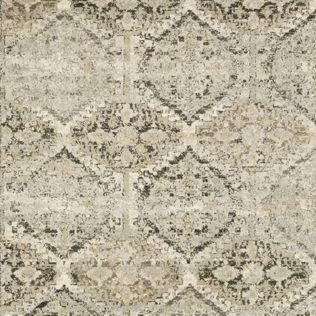 2' X 8' Ivory And Gray Floral Trellis Indoor Runner Rug-Area Rugs-DECOROLALA