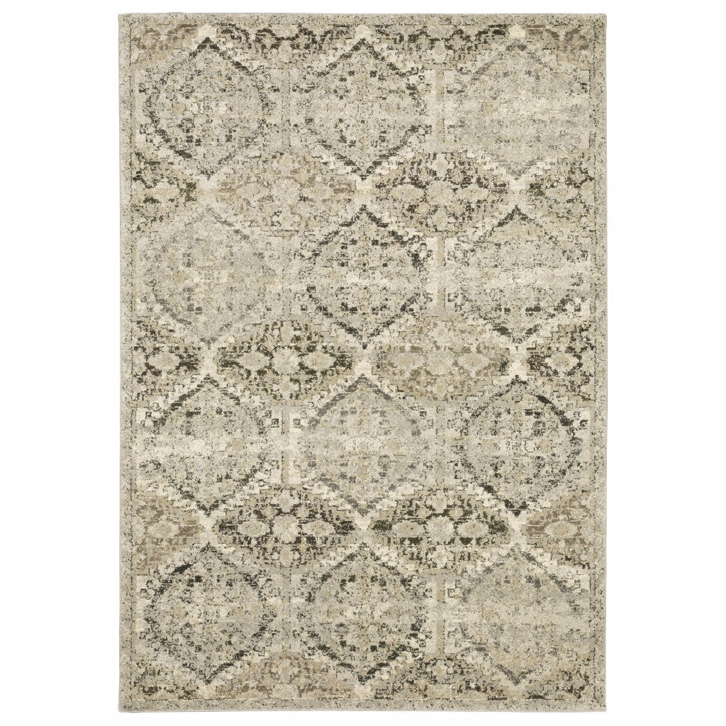 2' X 8' Ivory And Gray Floral Trellis Indoor Runner Rug-Area Rugs-DECOROLALA