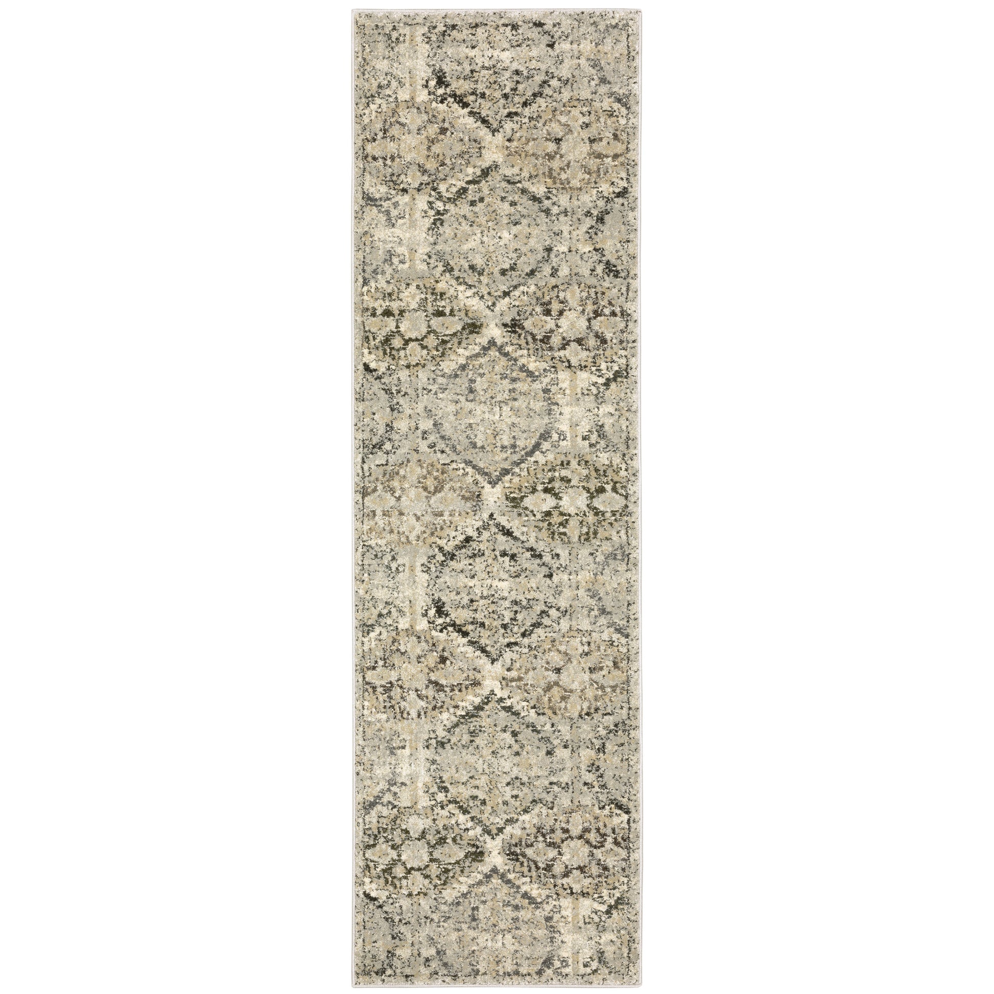 2' X 8' Ivory And Gray Floral Trellis Indoor Runner Rug-Area Rugs-DECOROLALA