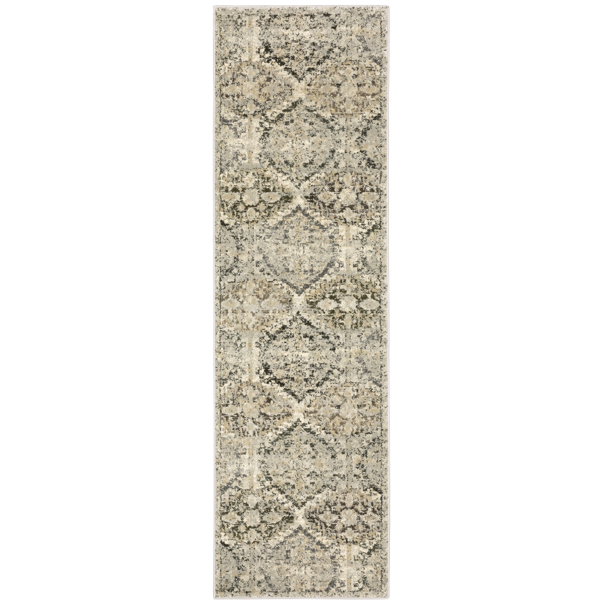 2' X 8' Ivory And Gray Floral Trellis Indoor Runner Rug-Area Rugs-DECOROLALA