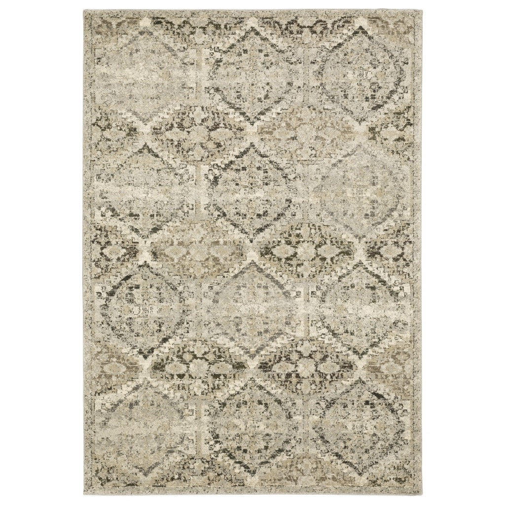 2' X 8' Ivory And Gray Floral Trellis Indoor Runner Rug-Area Rugs-DECOROLALA