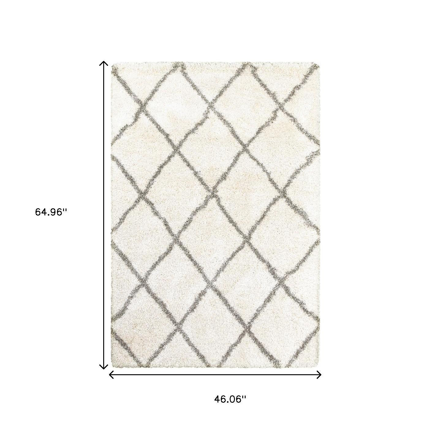 2' X 8' Ivory And Gray Geometric Lattice Runner Rug-Area Rugs-DECOROLALA