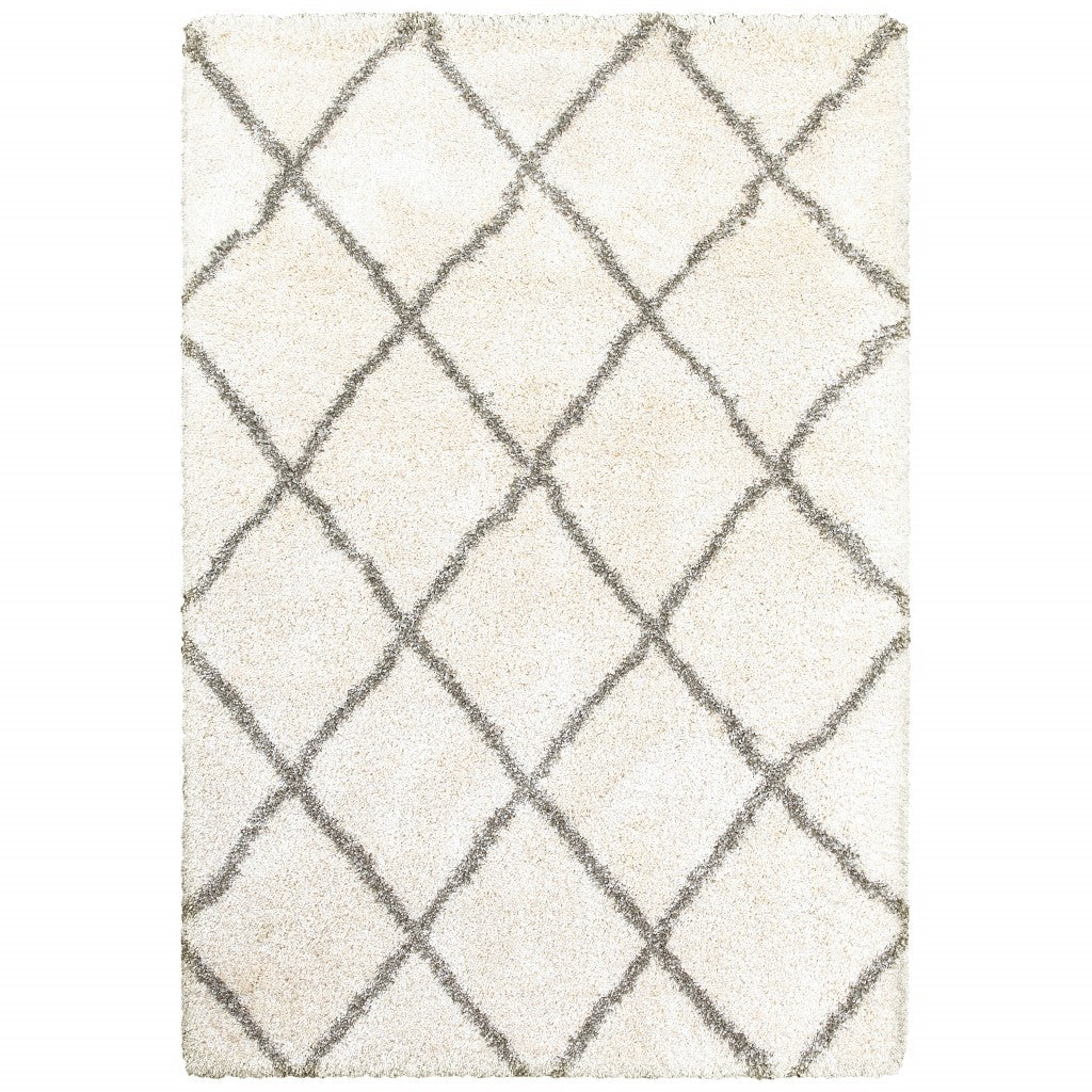 2' X 8' Ivory And Gray Geometric Lattice Runner Rug-Area Rugs-DECOROLALA
