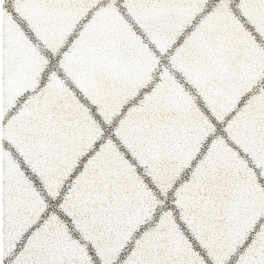2' X 8' Ivory And Gray Geometric Lattice Runner Rug-Area Rugs-DECOROLALA