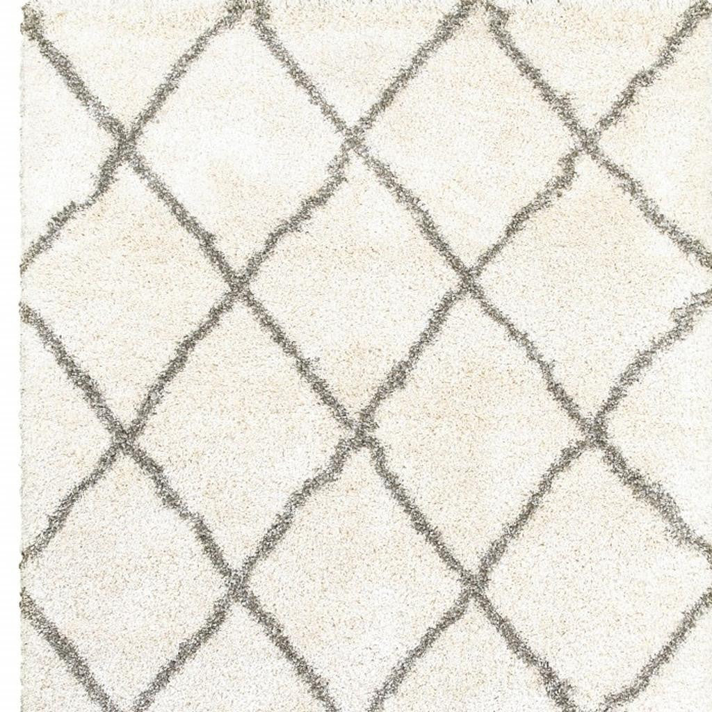 2' X 8' Ivory And Gray Geometric Lattice Runner Rug-Area Rugs-DECOROLALA