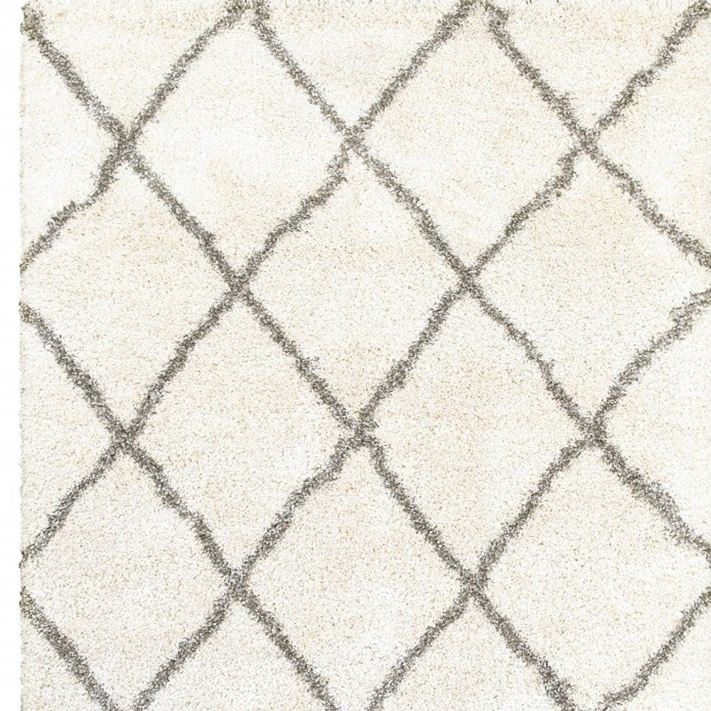 2' X 8' Ivory And Gray Geometric Lattice Runner Rug-Area Rugs-DECOROLALA