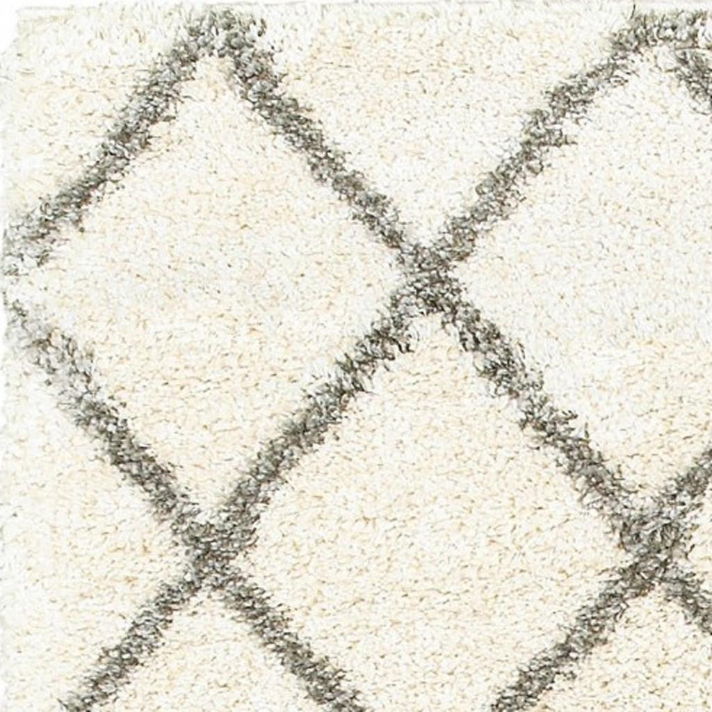 2' X 8' Ivory And Gray Geometric Lattice Runner Rug-Area Rugs-DECOROLALA