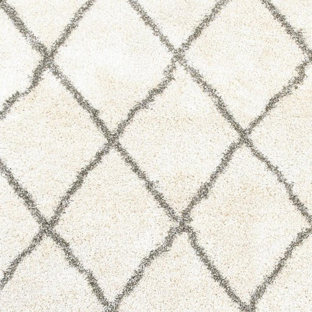 2' X 8' Ivory And Gray Geometric Lattice Runner Rug-Area Rugs-DECOROLALA