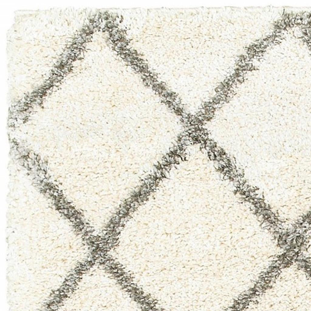 2' X 8' Ivory And Gray Geometric Lattice Runner Rug-Area Rugs-DECOROLALA