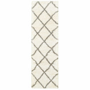 2' X 8' Ivory And Gray Geometric Lattice Runner Rug-Area Rugs-DECOROLALA
