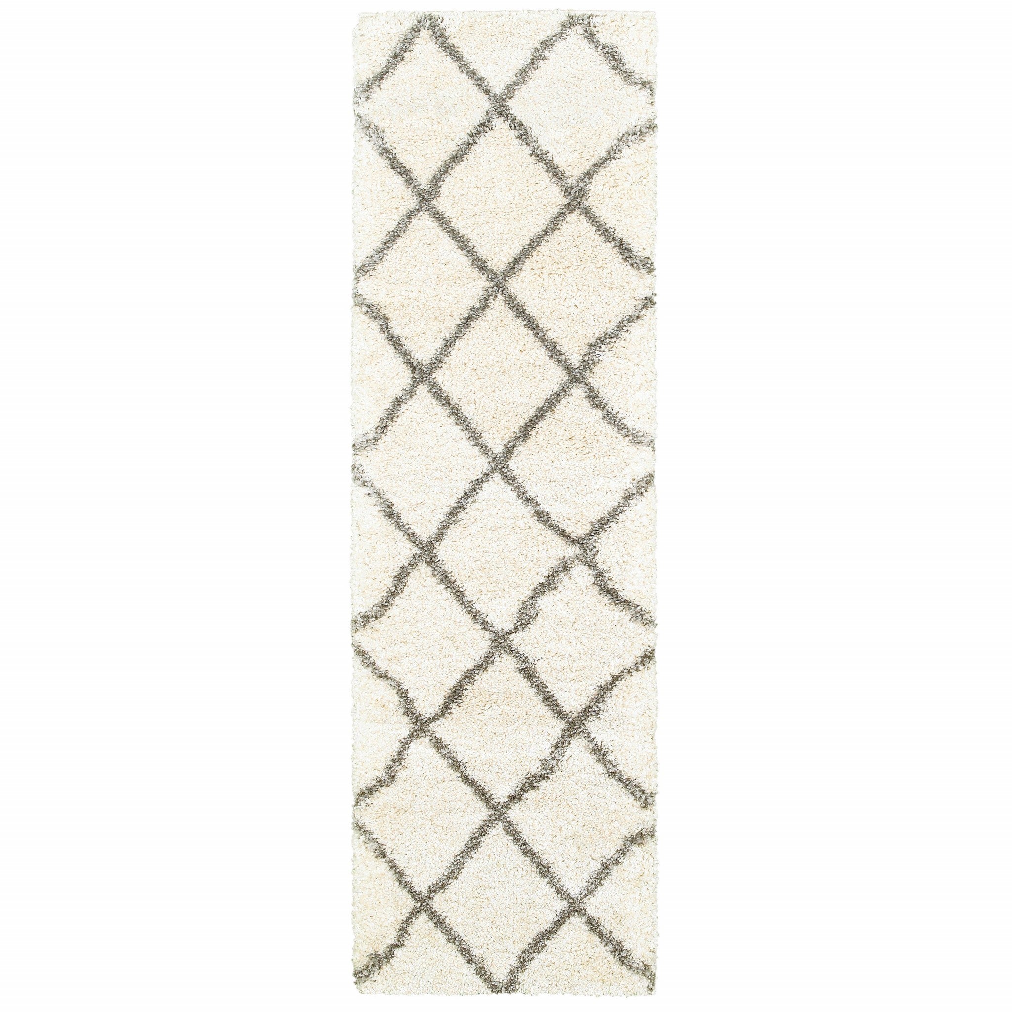 2' X 8' Ivory And Gray Geometric Lattice Runner Rug-Area Rugs-DECOROLALA