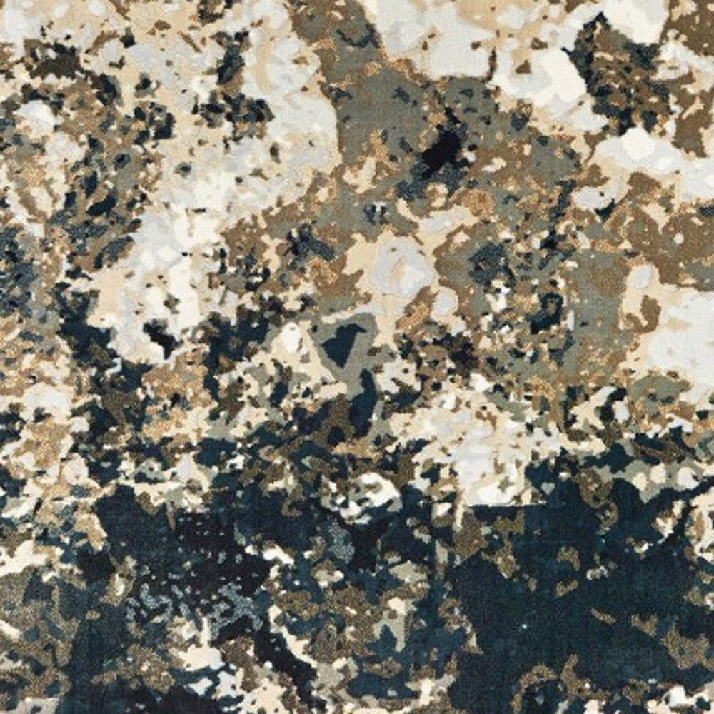 2' X 8' Ivory Navy Abstract Marble Indoor Runner Rug-Area Rugs-DECOROLALA