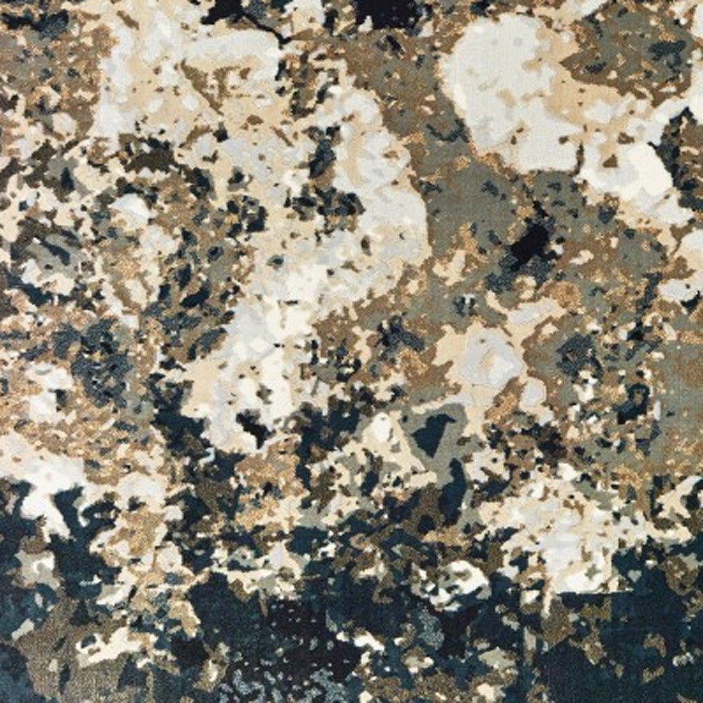 2' X 8' Ivory Navy Abstract Marble Indoor Runner Rug-Area Rugs-DECOROLALA