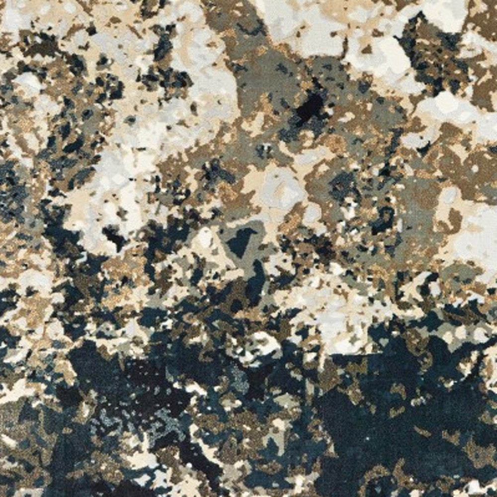 2' X 8' Ivory Navy Abstract Marble Indoor Runner Rug-Area Rugs-DECOROLALA