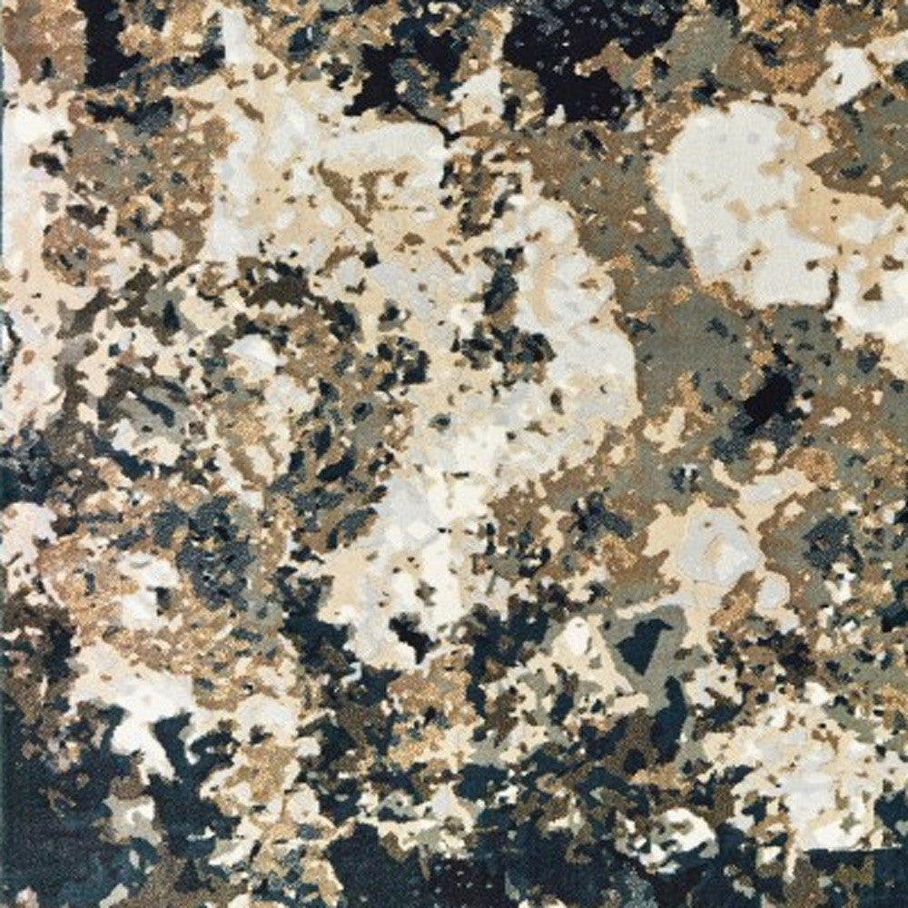 2' X 8' Ivory Navy Abstract Marble Indoor Runner Rug-Area Rugs-DECOROLALA