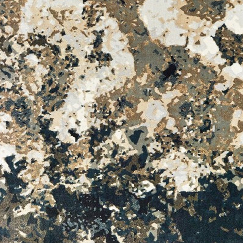 2' X 8' Ivory Navy Abstract Marble Indoor Runner Rug-Area Rugs-DECOROLALA