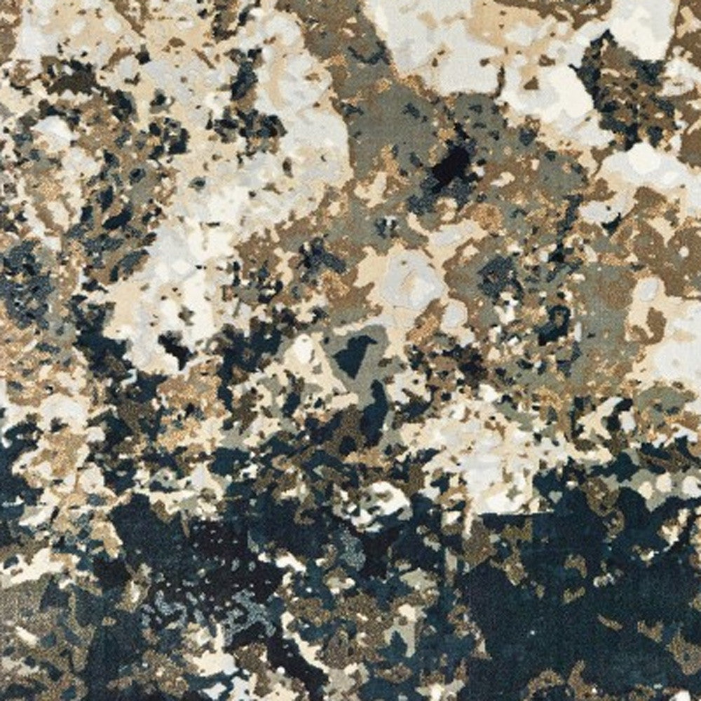 2' X 8' Ivory Navy Abstract Marble Indoor Runner Rug-Area Rugs-DECOROLALA