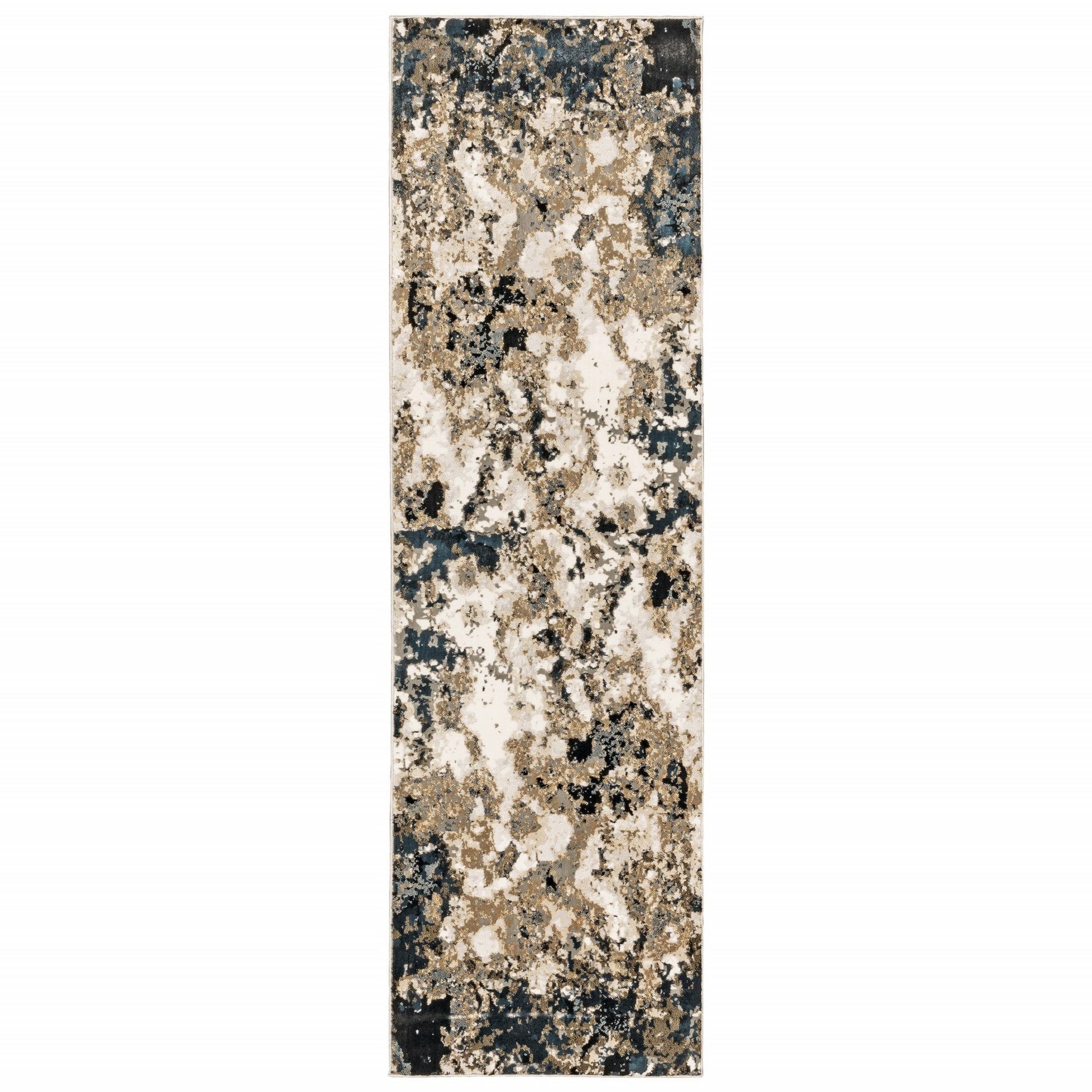 2' X 8' Ivory Navy Abstract Marble Indoor Runner Rug-Area Rugs-DECOROLALA