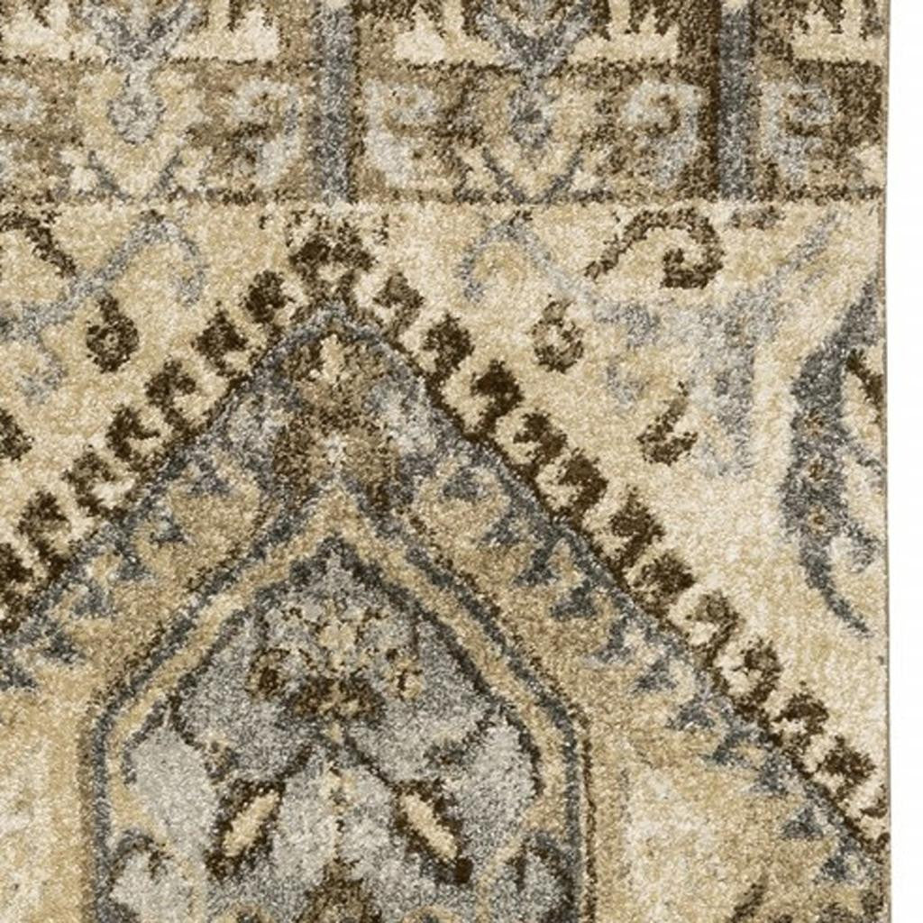 2' X 8' Tan And Gold Central Medallion Indoor Runner Rug-Area Rugs-DECOROLALA