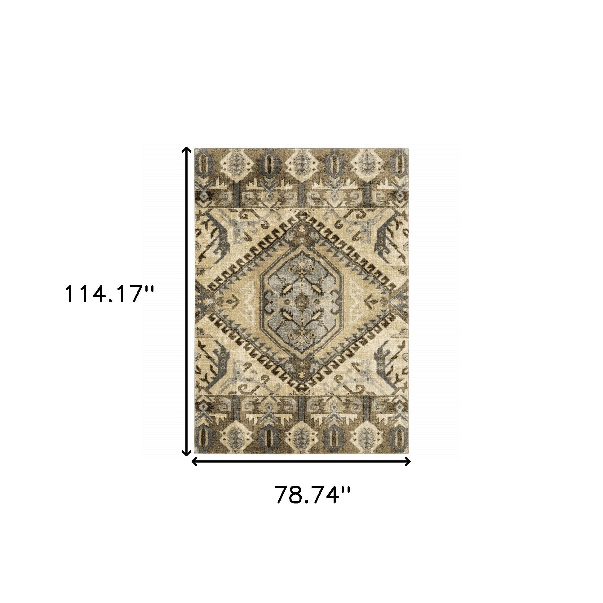 2' X 8' Tan And Gold Central Medallion Indoor Runner Rug-Area Rugs-DECOROLALA
