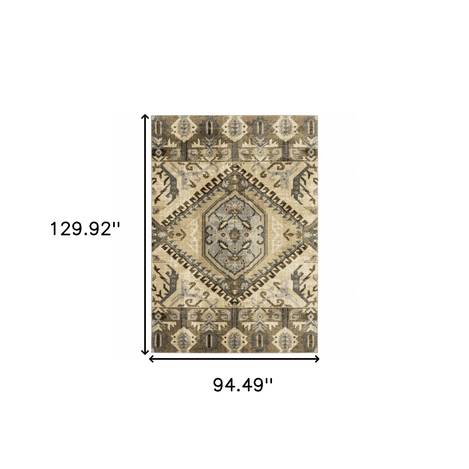 2' X 8' Tan And Gold Central Medallion Indoor Runner Rug-Area Rugs-DECOROLALA