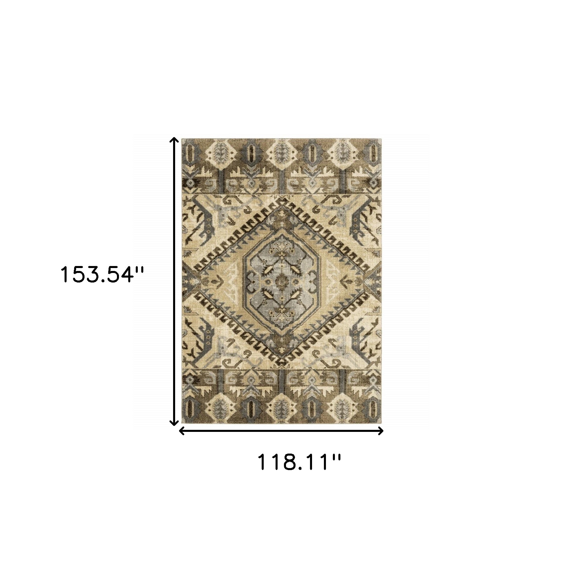 2' X 8' Tan And Gold Central Medallion Indoor Runner Rug-Area Rugs-DECOROLALA