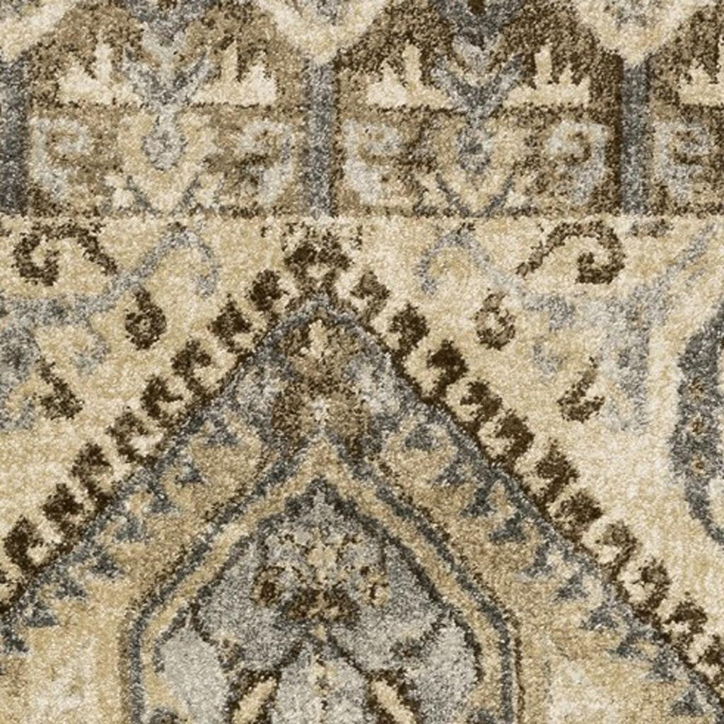 2' X 8' Tan And Gold Central Medallion Indoor Runner Rug-Area Rugs-DECOROLALA