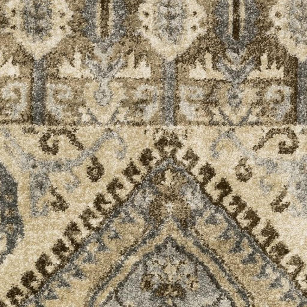 2' X 8' Tan And Gold Central Medallion Indoor Runner Rug-Area Rugs-DECOROLALA