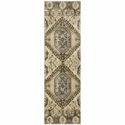 2' X 8' Tan And Gold Central Medallion Indoor Runner Rug-Area Rugs-DECOROLALA